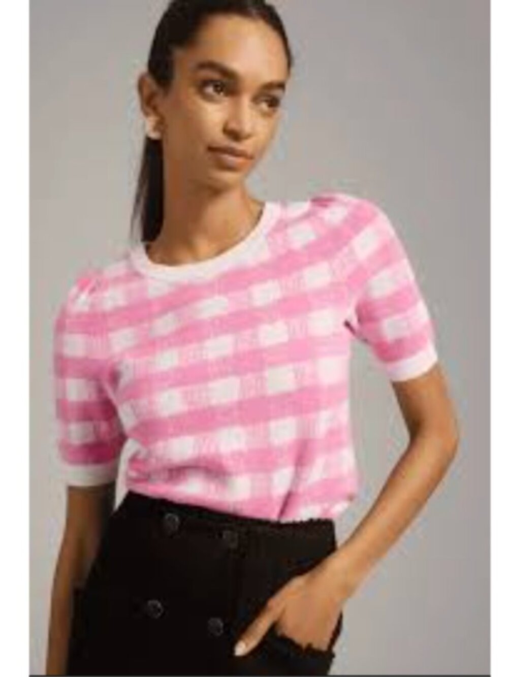 EUC Anthro Maeve Harmon pink gingham sweater XXS